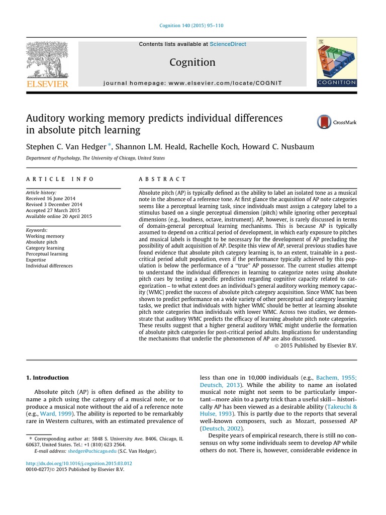 Auditory Memory and Absolute Pitch Learning | PDF | Pitch (Music ...