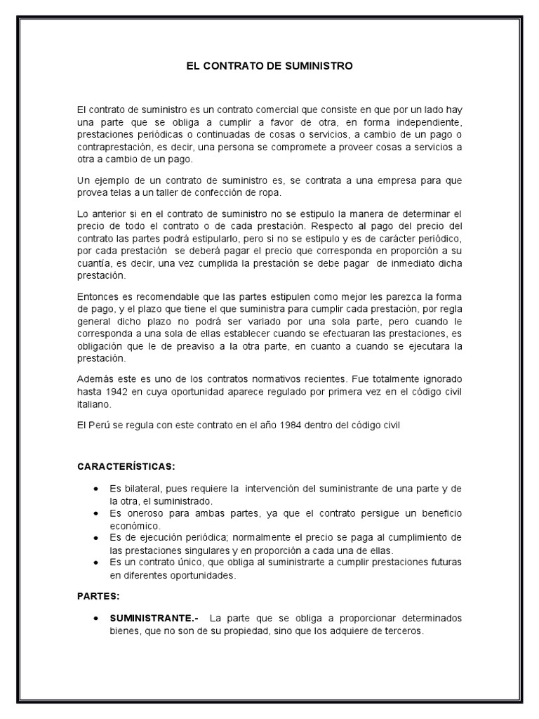 El Contrato de Suministro Pagos Bienes
