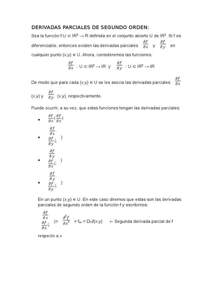 Derivadas Parciales de Segundo Orden | PDF | Derivado | Función  (Matemáticas)