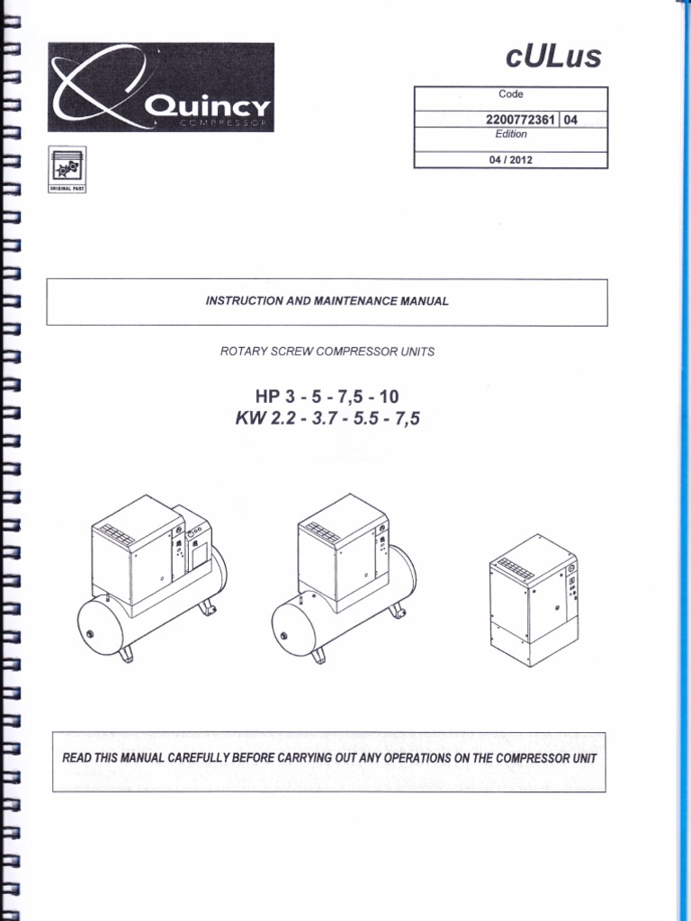 Manual de Instalación y mantenimiento de Compresor Quincy QGS5
