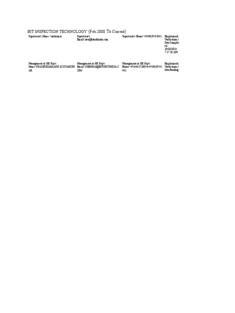 BIT Inspection Technology Employment Verification | PDF