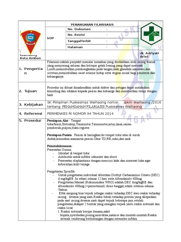 Sop Penanganan Filariasis