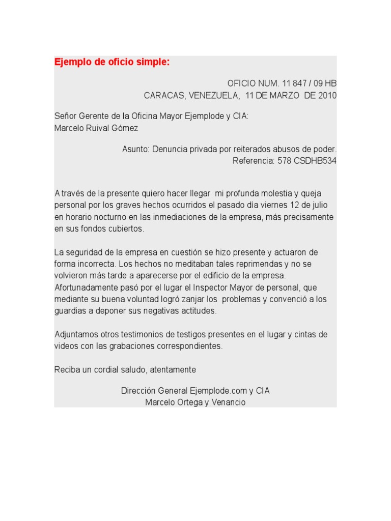 Ejemplos De Oficios Violencia Agitacion