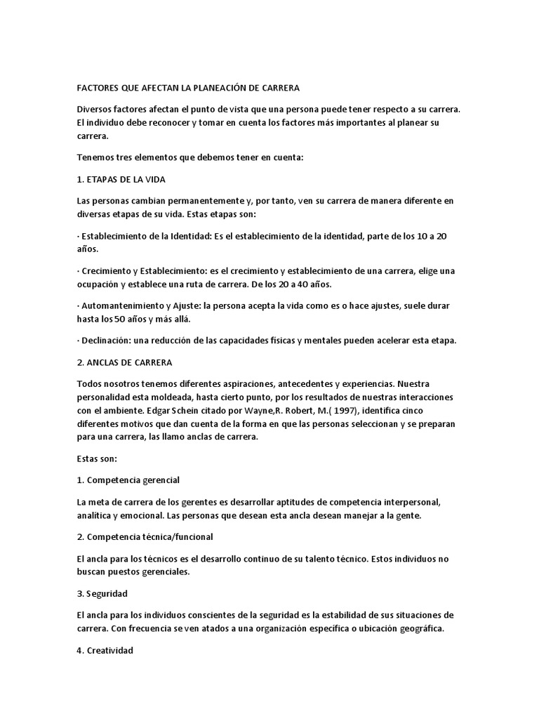 Factores Clave en la Planeación de Carrera | PDF | Toma de decisiones ...