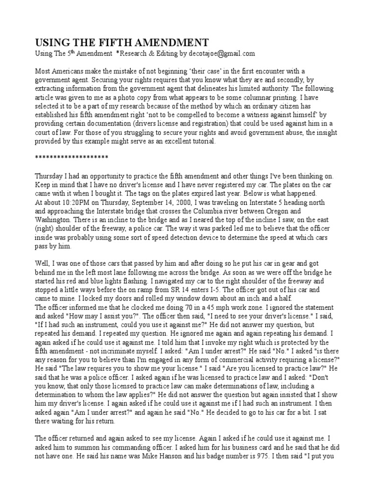 Understanding the Fifth Amendment Rights | PDF | Fifth Amendment To The ...