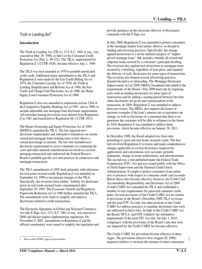 Overview of the Truth in Lending Act | PDF