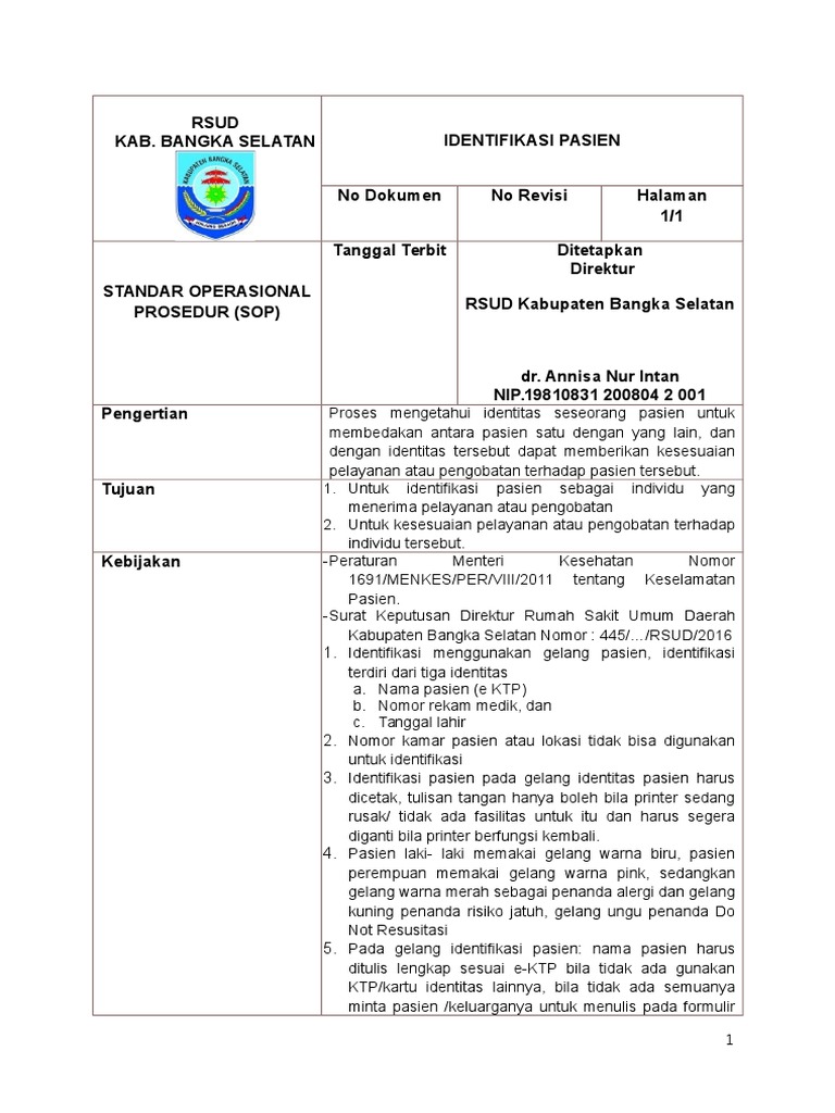 Sop Identifikasi Pasien Sop Identifikasi Pasien