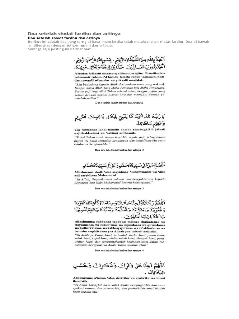Doa Setelah Sholat Fardhu Dan Artinya
