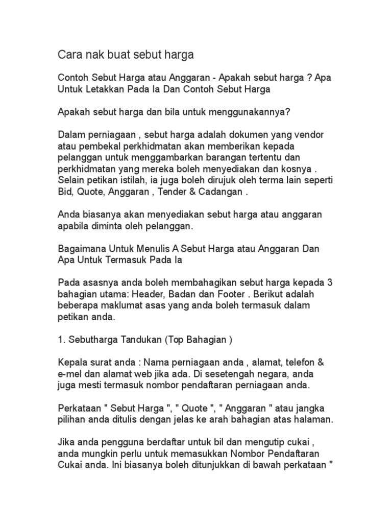 Cara Nak Buat Sebut Harga  PDF