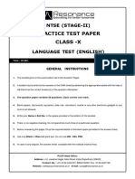 Practice Test Paper Class - X: Ntse (Stage-Ii)