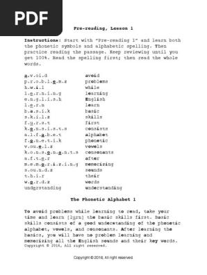 Pre Reading Lesson 1 Instructions Start With Pre Reading 1 And Learn Both