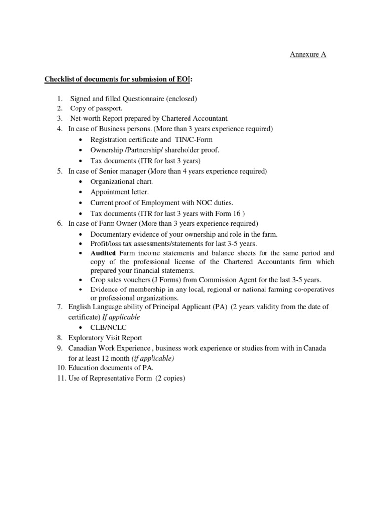 EOI Document Submission Checklist | PDF | Business | Finance & Money ...