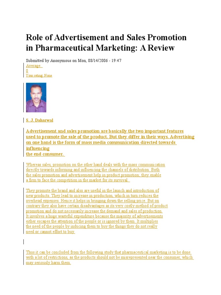 Role of Advertisement and Sales Promotion in Pharmaceutical Marketing ...