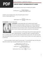 Experiment 1: Specific Gravity Determination of Liquids: Physical Pharmacy Laboratory: Prelim