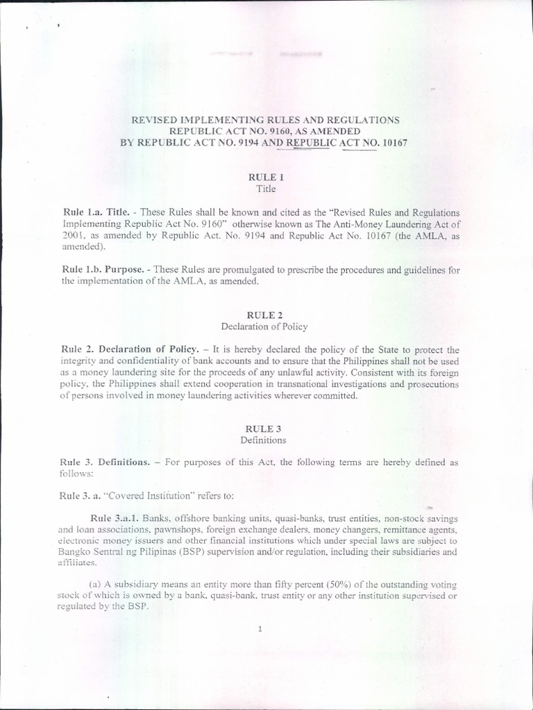 Revised AMLA Rules and Regulations | PDF | Securities (Finance) | Money ...