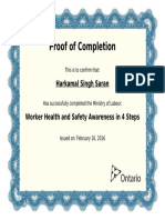 harkamal singh saran - worker health and safety awareness in 4 steps certificate