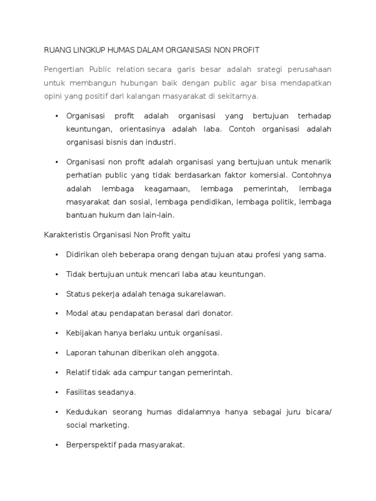 Peran Humas di Organisasi Nonprofit | PDF