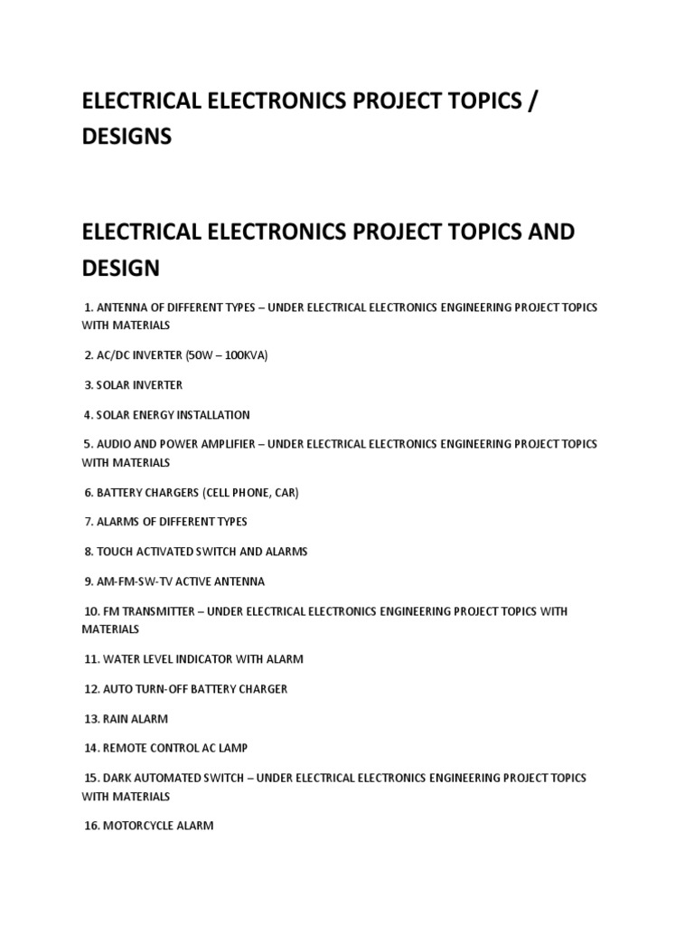 Electrical and Electronics Project Ideas | PDF | Battery Charger ...