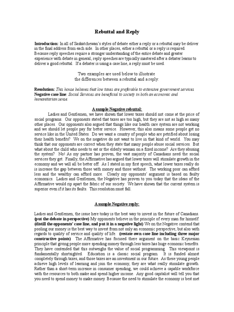 Rebuttal and Reply Two Examples Are Used Below To Illustrate The
