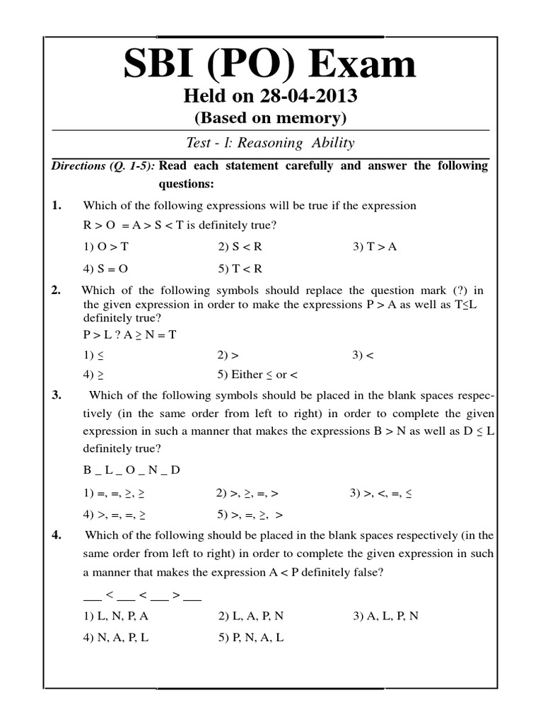 SBI PO Exam Question Paper 2013 | PDF