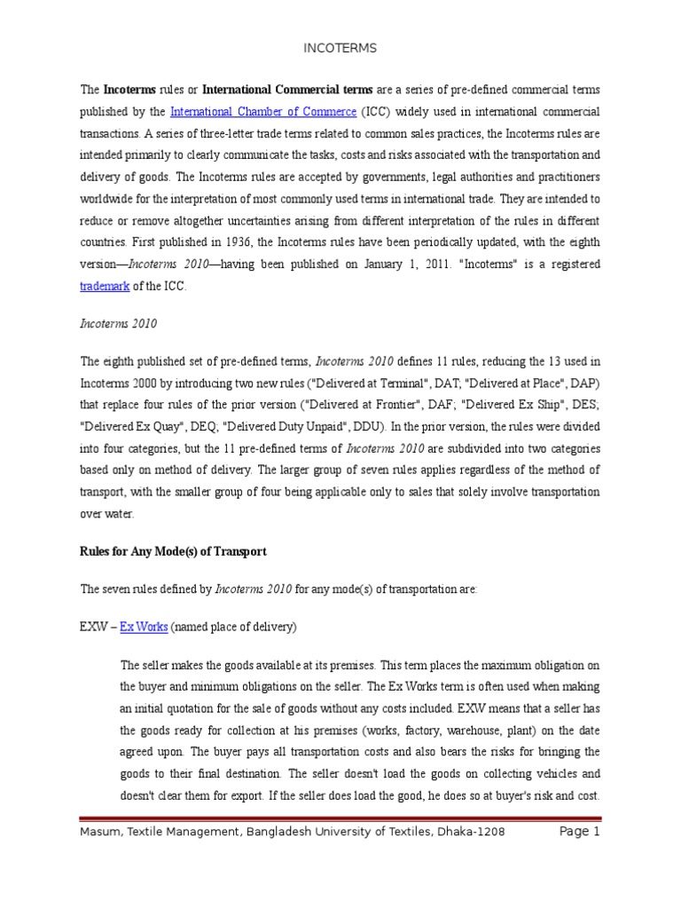 Understanding Incoterms 2010 Rules | PDF | Shipping | Consumer Goods