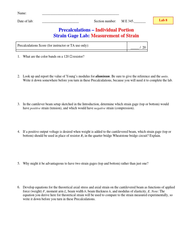 Strain Gage Lab | PDF | Electrical Resistance And Conductance | Resistor