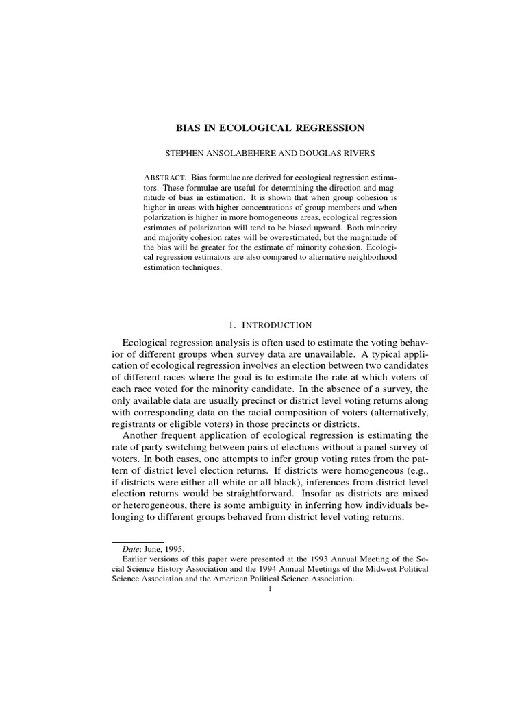 Bias in Ecological Regression Estimates | PDF | Bias Of An Estimator ...