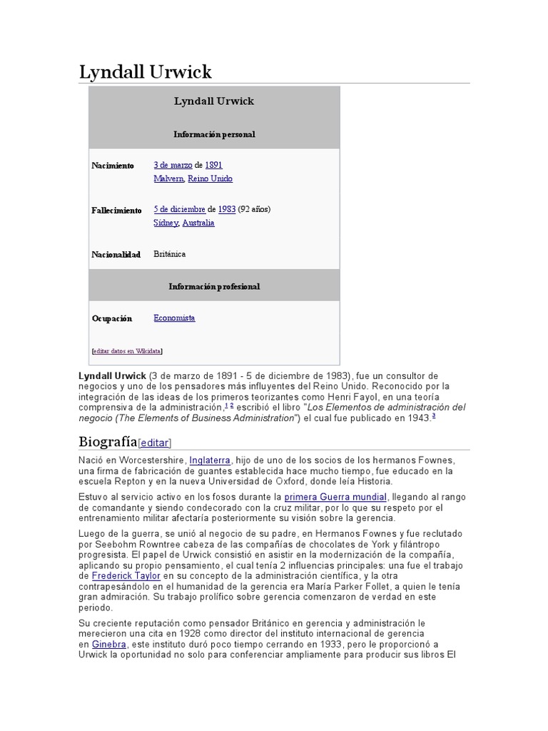 Biografía de Lyndall Urwick | PDF | Historia