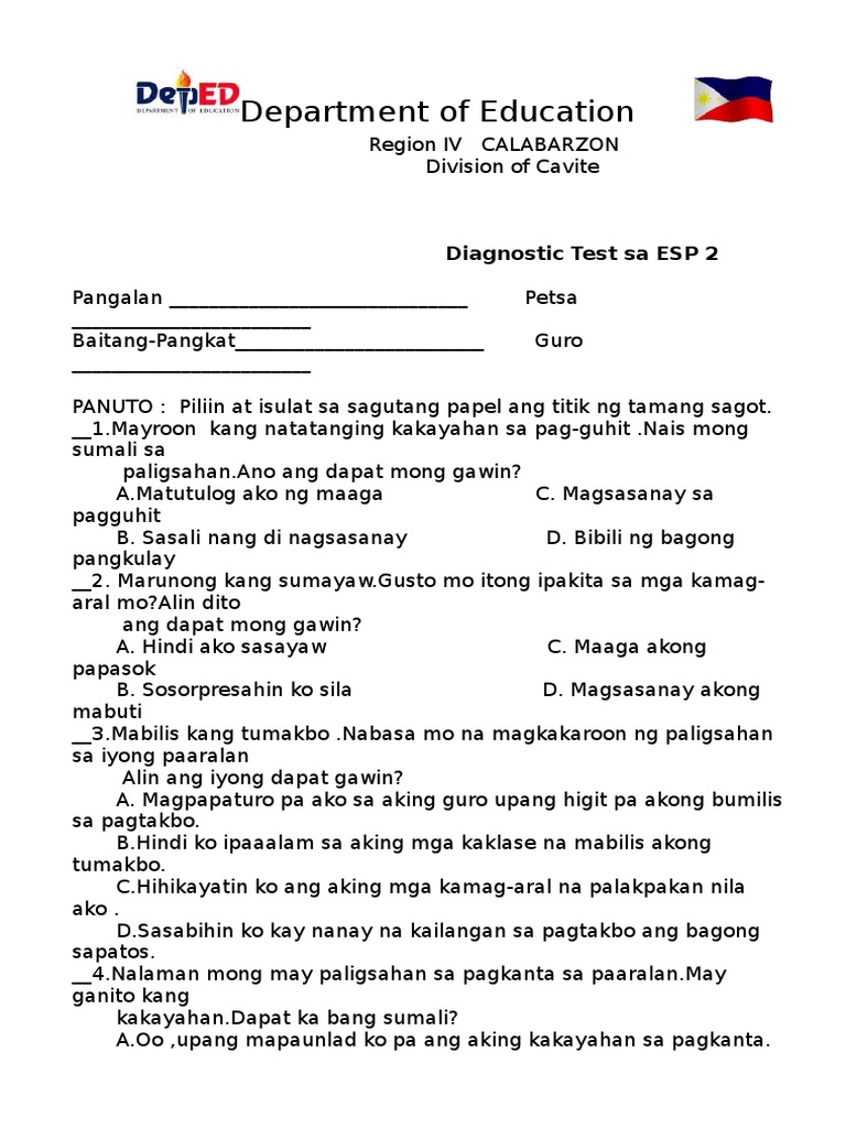 ESP Diagnostic Test 2 | PDF