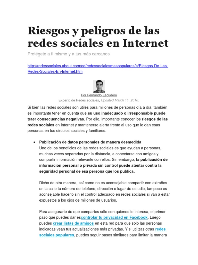 Riesgos y Peligros de Las Redes Sociales en Internet | PDF | Servicio ...