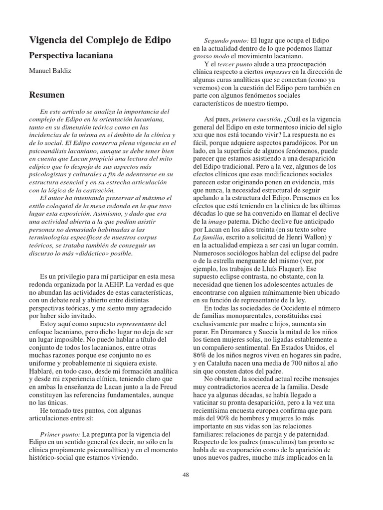 Vigencia del Edipo en Lacan | PDF | Jacques Lacan | Complejo de Edipo