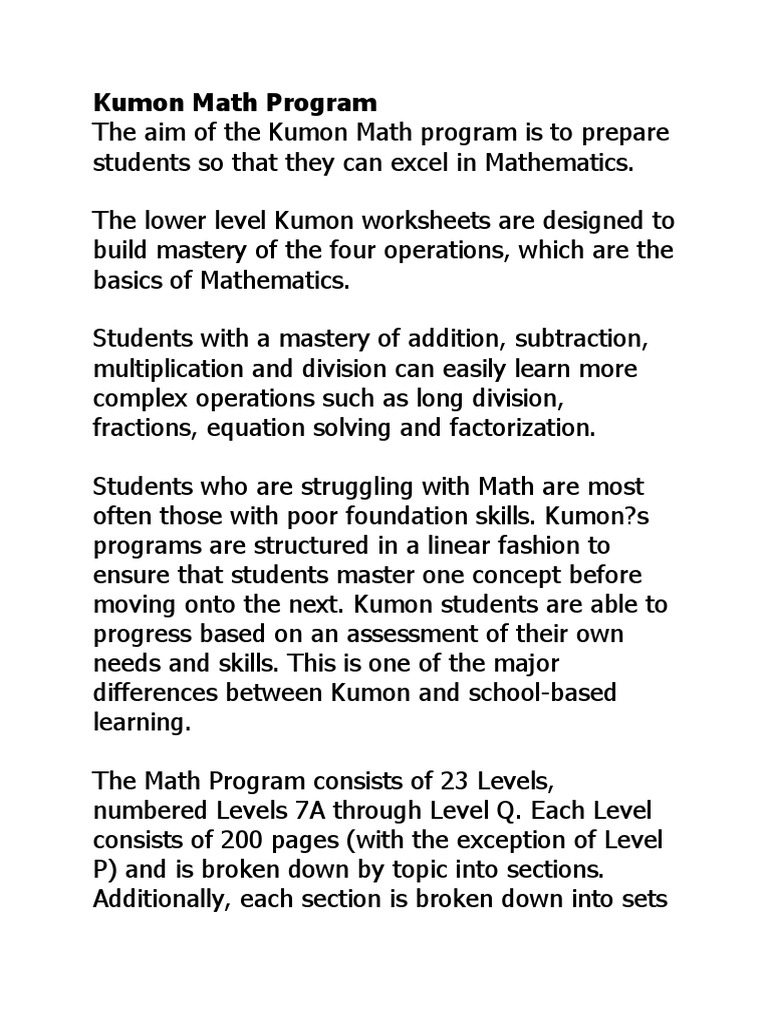 Kumon Programs PDF Division (Mathematics) Mathematical Analysis