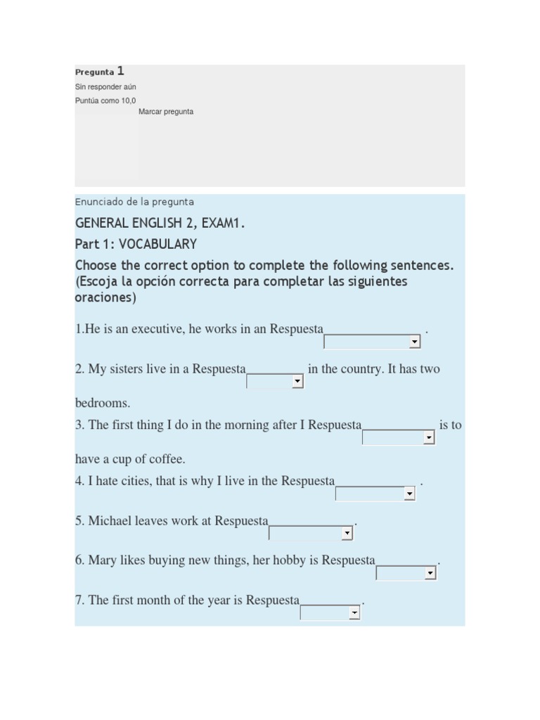 Examen de Inglés: Segundo Parcial | PDF | Ocio