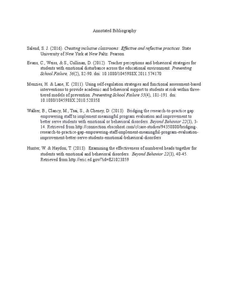 Annotated Bibliography on Inclusive Education | PDF | Self-Improvement