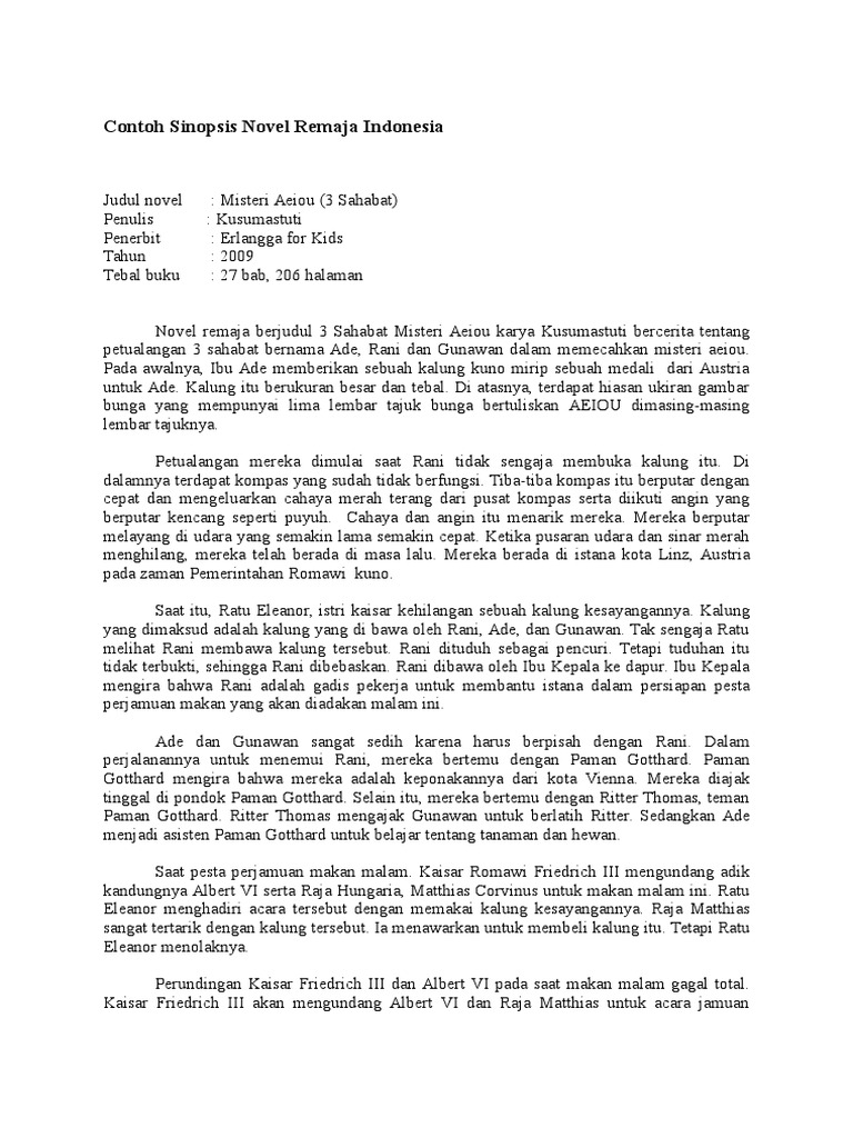 Contoh Sinopsis Novel Untuk Penerbit Cerpen