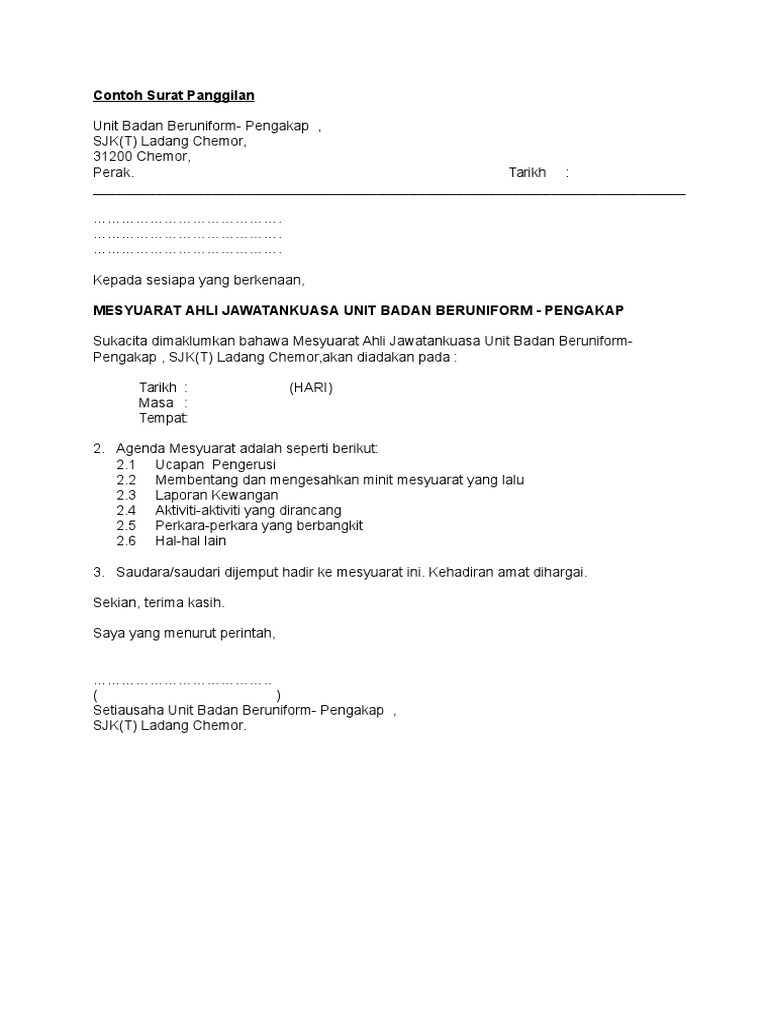 Contoh Surat Panggilan Dan Minit Mesy  PDF