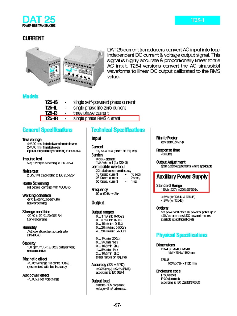 Dat25 Current Transducer | PDF