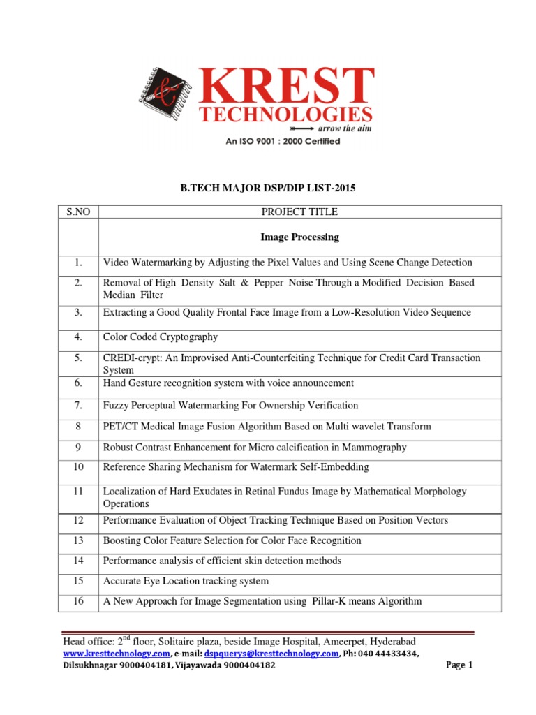 B.Tech DSP/DIP Project Titles 2015 | PDF | Orthogonal Frequency ...