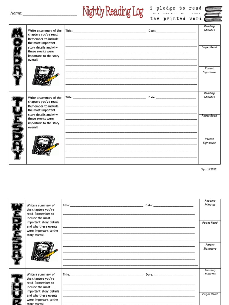 nightly reading log - summaries | pdf