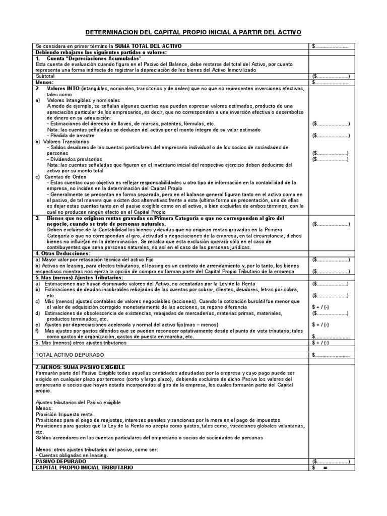 Capital Propio Tributario: Ejemplo y Cálculo | PDF | Compartir ...