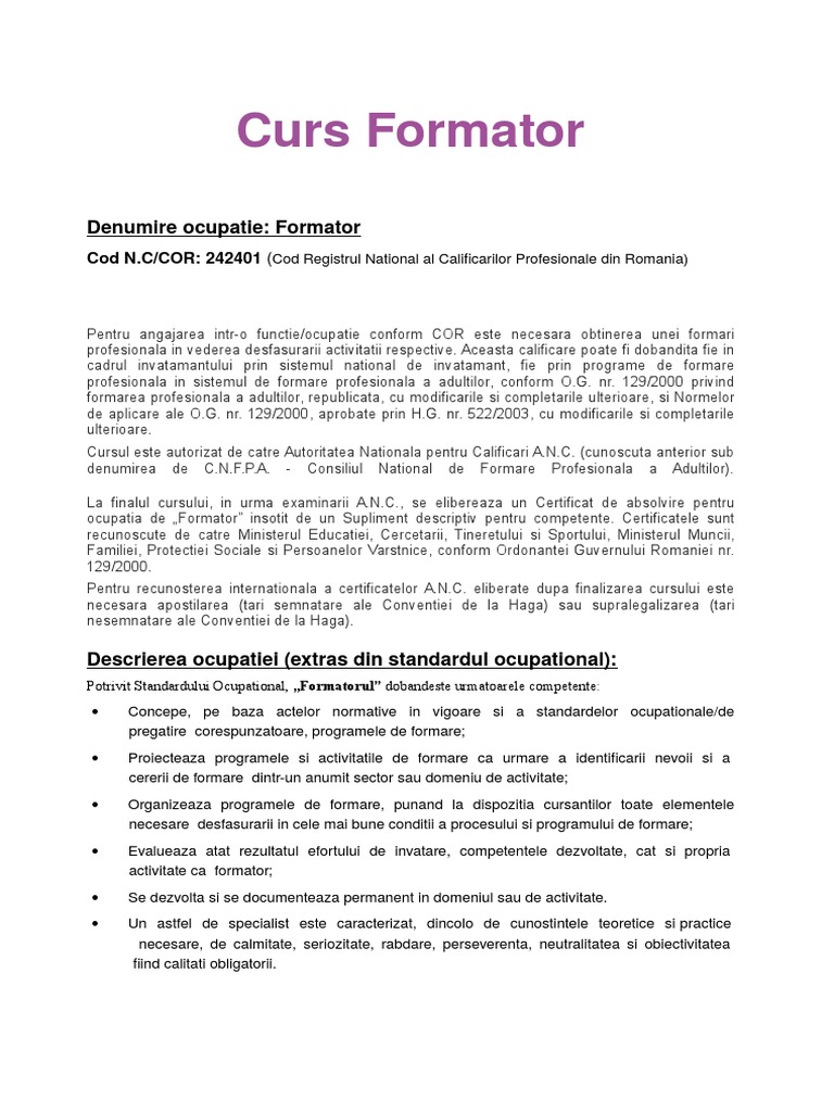 Curs Formator