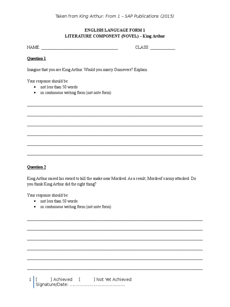Form 1 Literature In English Novel Pdf Welsh Folklore King Arthur