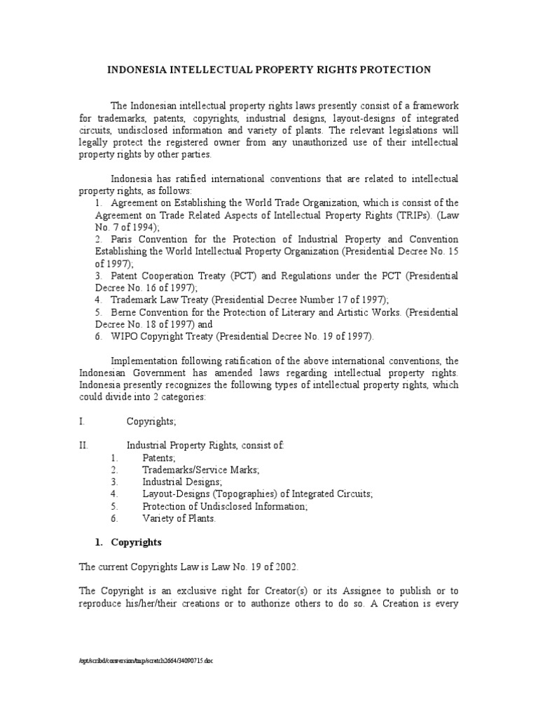 Paper IPR Protection in Indonesia | PDF | Intellectual Property ...