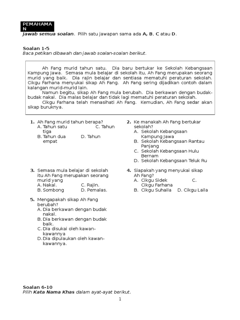 Soalan Ppt Bahasa Melayu Peralihan Kertas 1 2016
