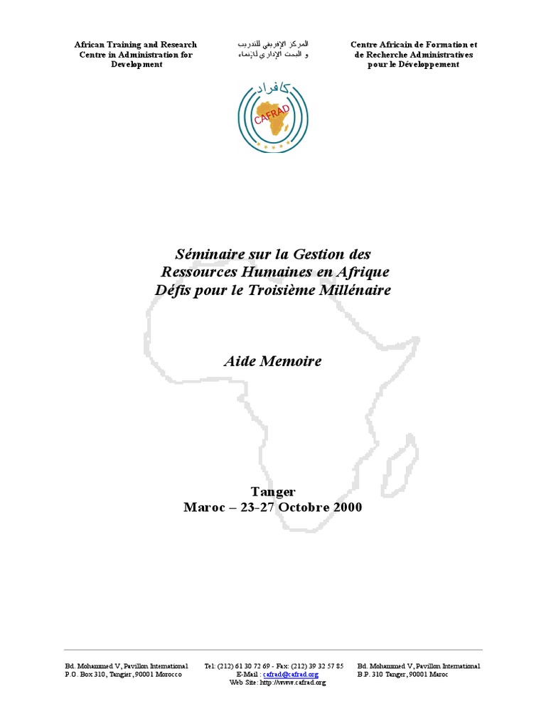 Séminaire Sur La Gestion Des Ressources Humaines en Afrique Défis Pour ...