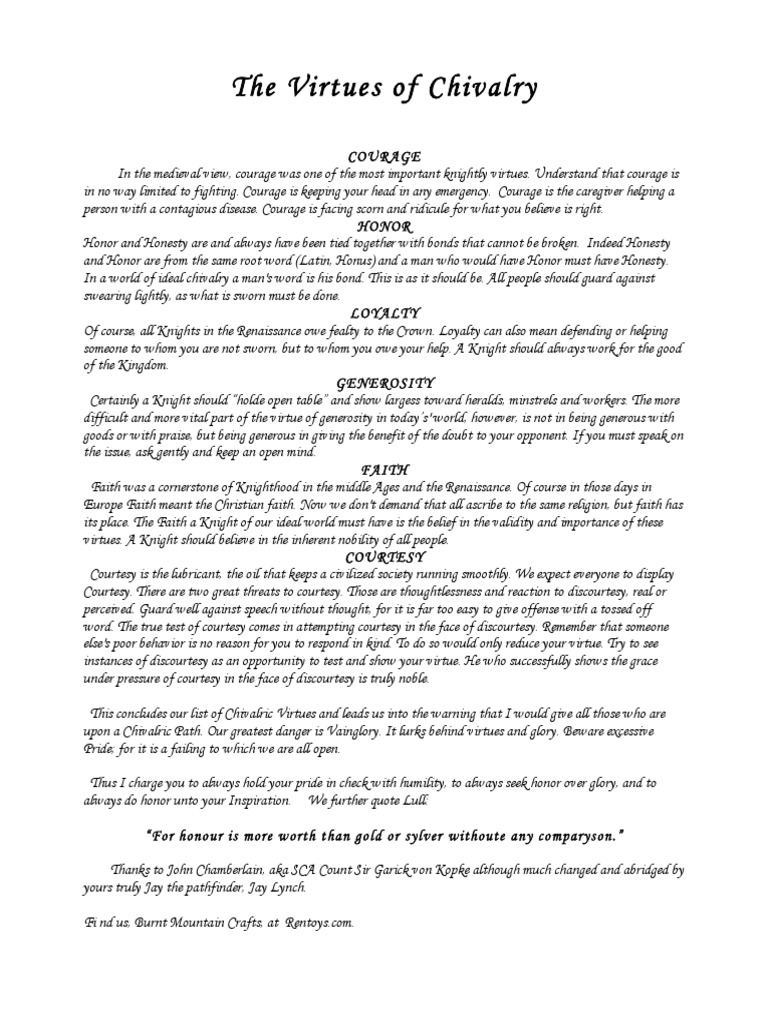 The Virtues of Chivalry PDF Knight Chivalry