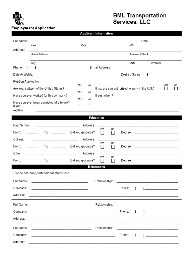 BML Job Application