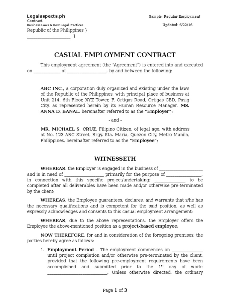 Sample - Project-Based Employment Contract - Legalaspects 