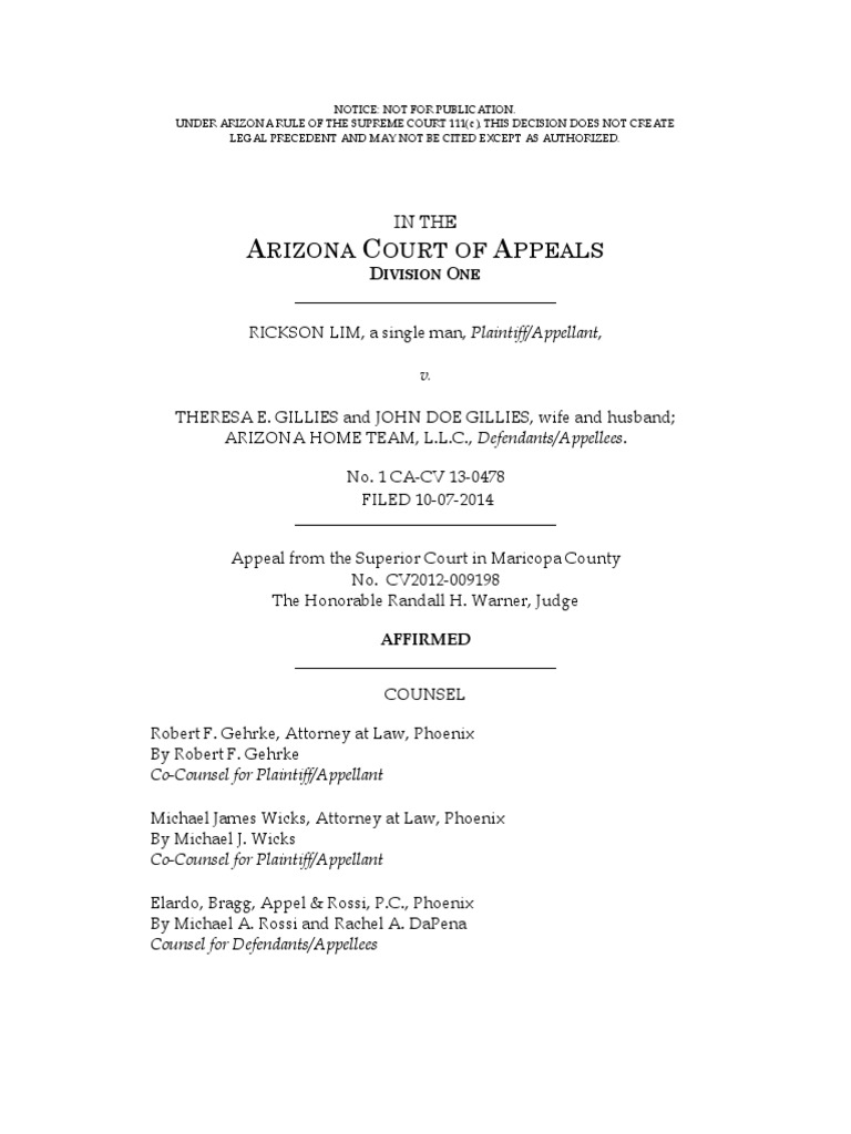 Rizona Ourt of Ppeals | PDF | Duty Of Care | Summary Judgment