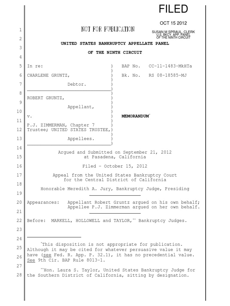 In re: Charlene Gruntz, 9th Cir. BAP (2012) | Bankruptcy | United
